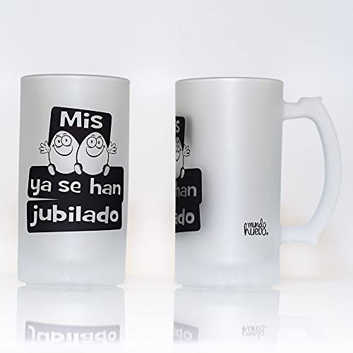 mundohuevo Jarra de cerveza regalo jubilacion. Mis huevos ya se han jubilado. 500 ml.