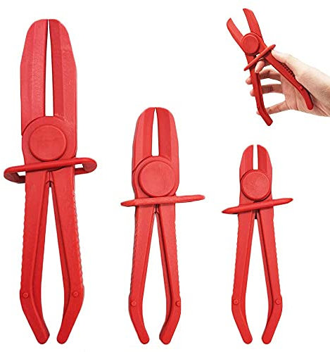 MMOBIEL 3 Stück Schlauchklemmzangen Abklemmzangen für Kraftstoffschläuche, Gasleitungen, Radiator, Kühlwasserschläuche, Bremsschläuche in 3 verschiedenen Größen - Rot