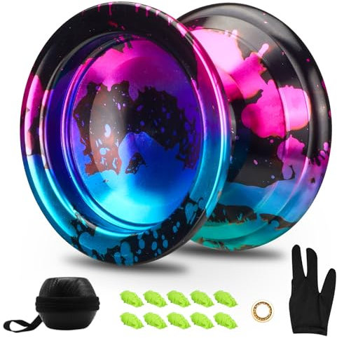 FETESNICE 1. Yoyo réactif pour Enfants de 8 à 12 Ans et Plus, Ensemble de yoyos en métal Non réactif pour Professionnels, avec 10 Cordes et Accessoires complets (Noir, Bleu, Rose)