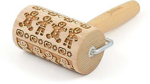 Folkroll Teigrolle Lebkuchenmann, Mini, 9.5 cm, Nudelholz, Prägerolle, Muster, Motiv, Rolle, Buchenholz, 332856
