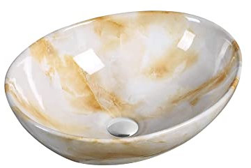 GT-LUX Lavabo lavandino lavello da appoggio in ceramica effetto marmo OVALE 420X330X150 mm MOD.6062 vari colori a scelta (BIANCO)