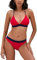 iSLASISIA Damen-Bikini-Badeanzug Criss Cross Back Triangle Bikini Tie Back Bikini Set Zweiteilige Badeanzüge (Rot + blau, EU36)
