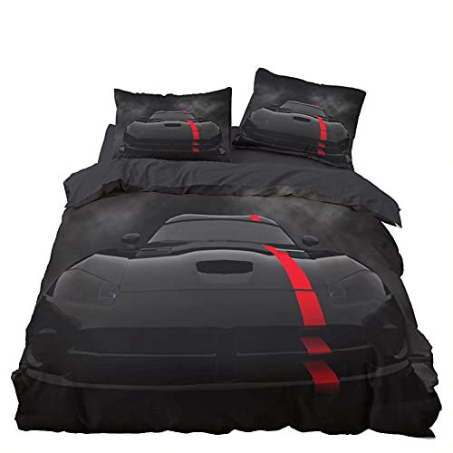 Tomifine Bettwäsche 135x200 Sportwagen Auto Bettbezug Cooler Roter Schwarzer Extreme Sport Thema Bettwäsche Set mit Reißverschluss und 2 Kissenbezug (135x200 cm + 80x80 cm,Sportwagen 4)