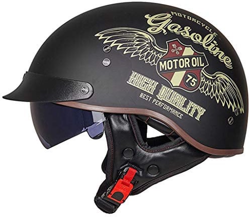 Motorradhelm – Motorrad Jethelm Retro Style für Scooter Moped Cruiser mit Sonnenblende – 3/4 Halbhelm DOT Zertifiziert USA Street Legal (55-62cm)
