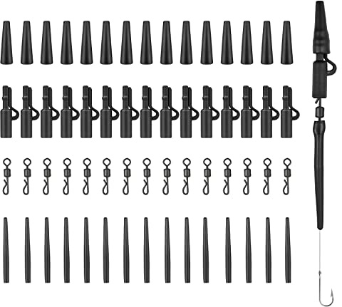 Realure 60Pcs Lead Clips Carp Fishing Kit, Safety Rig Accessories | Includes tail rubbers, anti-tangle sleeves and quick change swivels. ABS box storage for organised rigs with small weights.