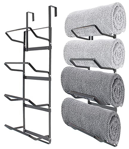 2/4 Tier Over The Door Towel Rails Rack Hanger Holder Bathroom Storage Organizer (4 Tier Grey)