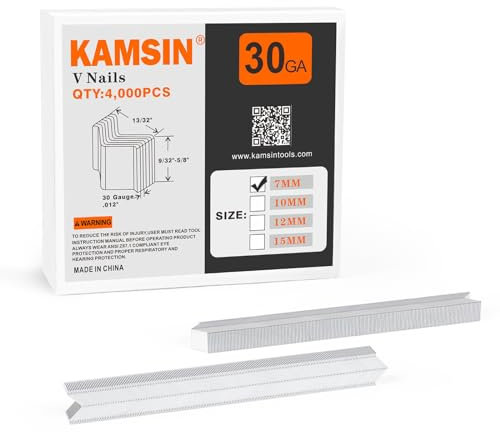 KAMSIN Lot de 4 000 clous en V de calibre 30 - Diamètre de la tête : 10,3 mm - Longueur de 7 mm - Pour pistolet à clouer en V