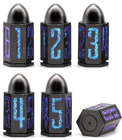 Bullet Metall Würfel Set, D6 DND Würfel 6pcs, ZHOORQI Blutfleck Polyedrische Würfel für D&D Dungeons and Dragons Zubehör Geschenk(Bullet - Glitter Blue)