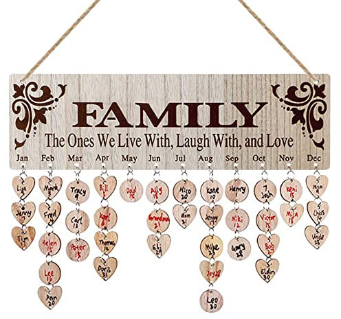 YIEUR 40cm Holz Kalender mit 100 stücke kleine Holz Scheiben, jahresunabhängiger Wandkalender Geschenk Erinnerung für Heimtextilien, Geburtstagsparty Erinnerung Plaque, Wand Deko(Family)