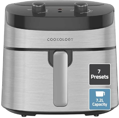 Cookology CAF72MA Air Fryer Oven 7.2 Litre, 7 Cooking Functions, Easy To Use Dial Controls, Healthy, Oil Free and Energy Saving Air Fryers - In Stainless Steel