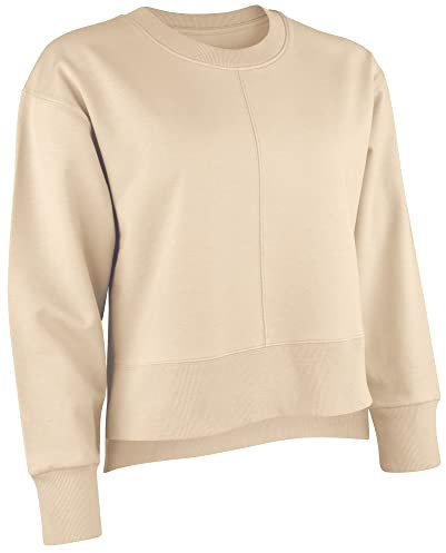 Nur Die Sweater Relax & Go Pullover Hoodie aus Baumwolle mit weichem Innenfleece Rundhals-Ausschnitt lässiges lockere Sweatshirt Damen, Hellbeige, XL