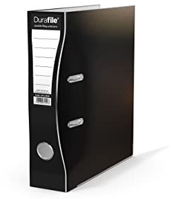 Durafile Lever Arch File, Black File, Single Folder, Glossy Heavy Duty Board Construction with metal mechanism, Suitable for A4 Size Documents, Ideal storage file folders for School, Home & the Office