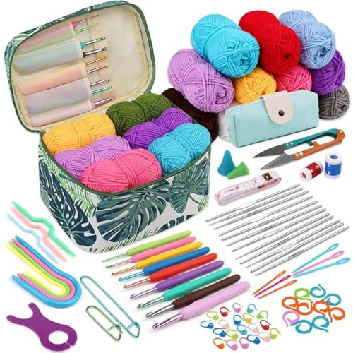 Doxiru 87-teiliges Häkelnadel-Set, Häkelset für Anfänger, 0,6 mm - 6,5 mm Ergonomisches Häkelnadel-Set Häkelnadel und Garn Strickzubehör mit Häkeltasche