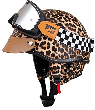 Halbschalenhelm Halbhelme Motorradhelm mit ECE Genehmigt Brain-Cap Halbschale Roller-Helm Scooter-Helm Jet-Helm mit Brille Retro für Erwachsene Herren Damen XS