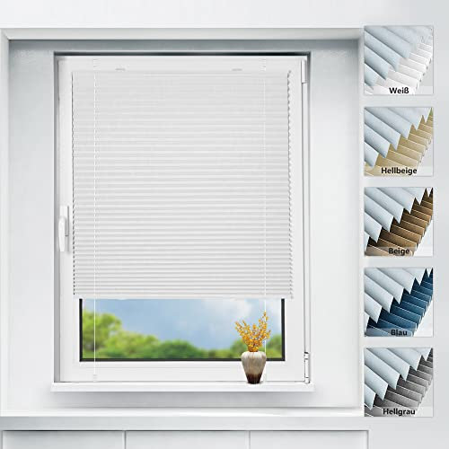 Plissee ohne Bohren verdunkelung Klemmfix, Thermo Plisseerollo Weiß @ 40x120cm (BxH), Verdunklungsplissee mit Klemmträger, Sichtschutz und Sonnenschutz, 100% Blickdicht Rollos für Fenster & Tür