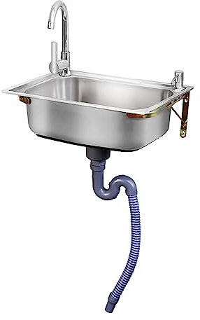 Bac simple Évier Inox Avec Robinet,Mural Éviers de Cuisine D'évier de Restaurant Commercial Évier Cuisine Avec Support,Pour Restaurants, Salle de Bain,Facile à Nettoyer (48x35cm)