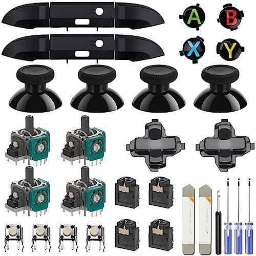 ZHUROUPU 30 In 1 Replacement Game Controller Kit for Xbox Series S/X Controller, with Thumbsticks/3D Analog Joysticks/Lb RB Bumper/Dpad/Abxy Buttons/Headphone Jack/Replacement Parts (Multicolour Abxy)