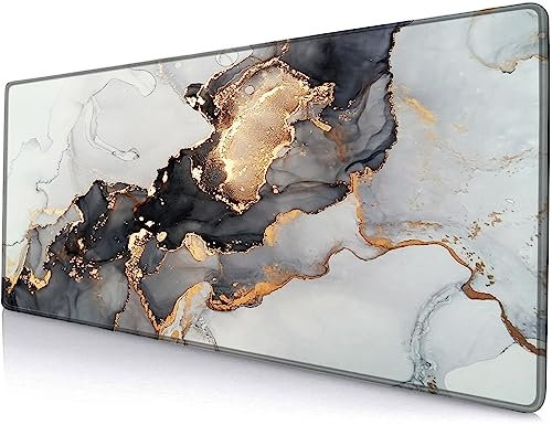 Armanza Grand tapis de souris de jeu avec bords cousus avec base en caoutchouc antidérapant, tapis de souris pour bureau, maison, 80 x 30 cm, marbre noir et blanc, taille XL PL230707018