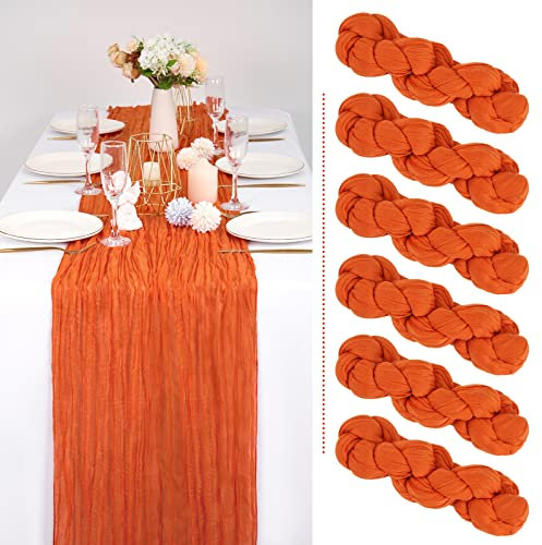 Showgeous 6 Stück Käsetuch Tischläufer Orange, 90 x 300 cm Tischläufer Boho Style Rustikaler Seihtuch Gaze Stoff Tischdekoration für Vintage Hochzeit Geburtstage Babyparty Urlaub Party