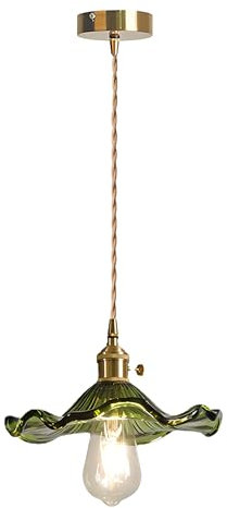 EKSED Lámpara colgante de cristal verde Enchufe de latón dorado con interruptor, lámpara colgante, luz de techo para isla de cocina (Verde)