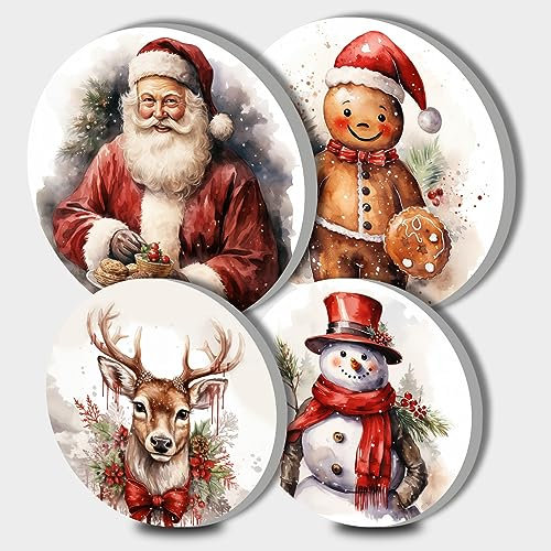 Tucocoo Rote Weihnachten Elektroherd Brennerabdeckungen, Set mit 4 runden Herdbrennerabdeckungen, 20,3 cm und 25,4 cm, Gasherdbrennerabdeckungen, Metallherdabdeckungen, Aquarell, Schneemann, Kochfeld,