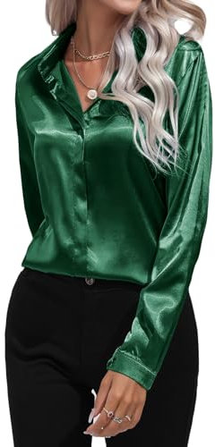 DayaEmmoTQ Femmes Chemisier en Satin de Soie col V Chemises élégantes Manches Longues Hauts d'affaires avec Boutons Hauts en Vrac à Manches Longues