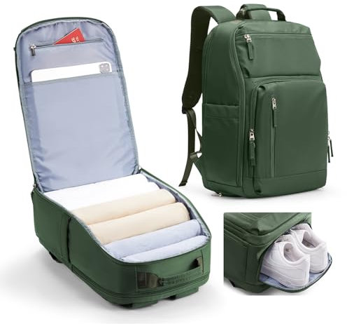 kibachev Zaino da Viaggio Aereo Bagaglio a Mano Con Portascarpe 45x36x20, Capiente Borsa Porta Pc Impermeabile Donna/Uomo, Zaino Business Multitasche (Verde)
