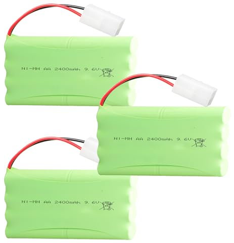 HRYHWASE 3Pcs Batterie NI-MH 9.6V 2400mAh RC Batterie Rechargeable de Rechange AA * 8 cellules intégrées pour Jouets, Drones, Accessoires de Voiture télécommandés