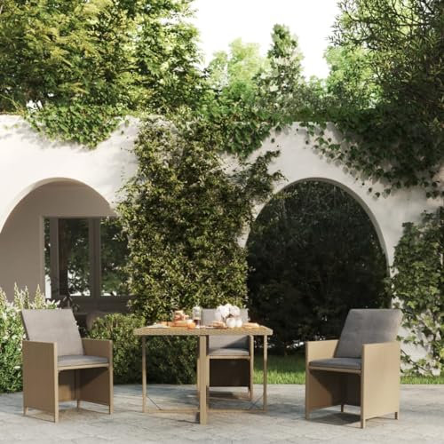 TJROO Gartentisch 109 x 107 x 74 cm Beige Rattan PE&Massivholz Akazie & Stahl Tisch Terrasse Outdoor Terrassenmöbel Tisch Großer Garten Gartenmöbel Gartenmöbel