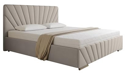 RAY Polsterbett 180 x 200 cm Doppelbett mit Stauraum aus Kiefernholz, Schlafzimmer, Bequem, Modern, Stilvoll- beige ohne matratze