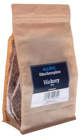 Allpax Räucherspäne Hickory 500 g für Räucherpistole - Körnung 1,0 – 4,0 mm - Räucherholz, Smoking Chips, Räucherchips, Räuchermehl