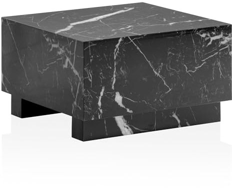 FineBuy Couchtisch MONOBLOC 60x60x35 cm Hochglanz mit Marmor Optik, Wohnzimmertisch Cube Quadratisch, Design Sofatisch, Lounge Kaffeetisch Würfel-Form