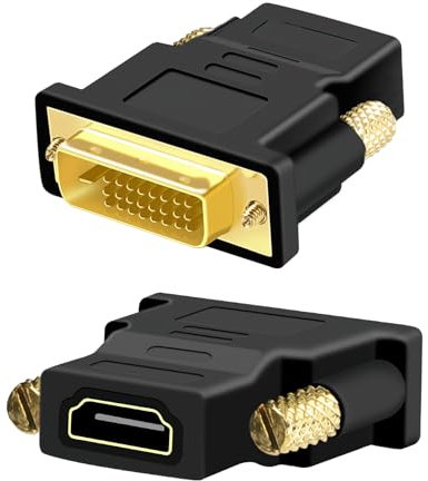 talNite Adaptateur DVI vers HDMI (Lot de 2),Bidirectionnel Convertisseur Mâle vers Femelle avec Cordon Plaqué Or,Résolution Full HD 1080P,pour Moniteur,TV HD,Projecteur,(24+1) Noir