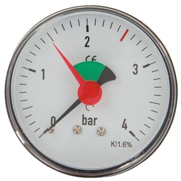 tecuro Heizungsmanometer 0-4 bar, Ø 63 mm - 1/4 Zoll Anschluss axial (hinten), selbstdichtend, mit justierbarem Stellzeiger