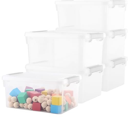 ZEONHEI 6 Pack 3L Plastic Storage Box with Lids, Clear Kitchen Storage Boxes with Handles, 22.5 x 16.8 x 10.5 cm Small Stackable Organising Boxes for Homes, Offices, Garage,Kitchen