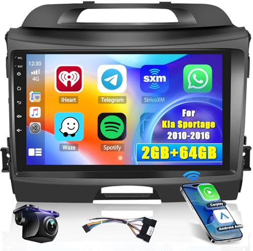 Hikity 2GB+64GB Android 15 Autoradio für Kia Sportage 2010-2016 Radio Wireless CarPlay Android Auto Bluetooth 9 Bildschrim Auto Radio mit Navi Rückfahrkamera