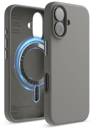 elago Magnetische Silikon Hülle für iPhone 16 | Kompatibel mit Allen MagSafe-Zubehör - Eingebaute Magnete, Soft-Grip-Silikon, Stoßfest (Mittelgrau)