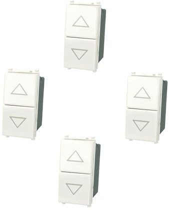 4 Pezzi Pulsante doppio INTERBLOCCATO sali e scendi 10A per tapparelle serranda compatibile con Vimar Plana colore Bianco incasso presa a muro confezione 4 pz