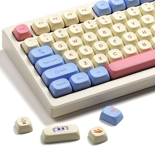 PBT keycaps,MOA Profile Cute Keycaps Pink Kawaii Anime Round Keycaps Set for Cherry Gateron MX Switches Mechanical Keyboards,Rainbow Candy
