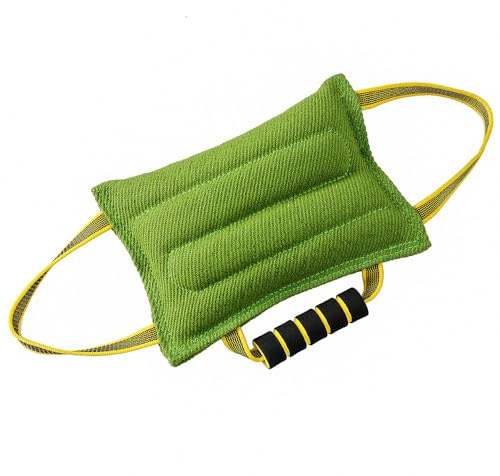 Hrlace Beißkissen für Hunde 26 x 19cm Hundebisskissen mit 3 Griffen, Kauspielzeug für Hunde für Sport und Training, Zerrspielzeug für Junge Hunde, zum Trainieren und Spielen, 1 Stück Grasgrün