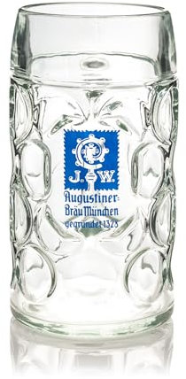 GarageBar | Augustiner 1L Beer Stein | Official Merchandise | 2 Pints/1 Litre Capacity | Perfect for Oktoberfest | Traditional German Beer Stein | Ideal for Home Bar or Man Cave | 1 Glass