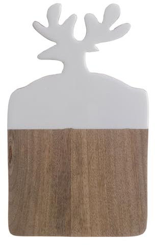 Blanc Mariclò Tagliere di natale in legno con renna, vintage, Shabby Chic 21.5x36x2 cm