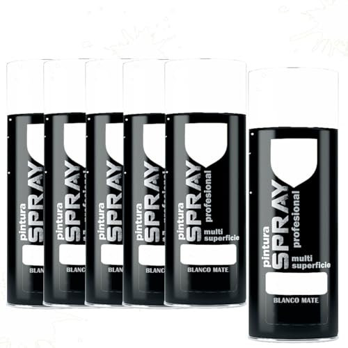 MORE FREE Pintura Spray Blanco Mate de 400 ml Adecuado para las Superficies de Metal, Madera y Plástico Pack de 6 Unidad