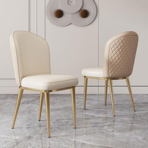 ZZJWMJGC Modern Dining Chair Set of 2 Off White Leather Kitchen Counter Lounge Chair with Backrest and Armrests, Lounge Reception Chair for Living Room and Office