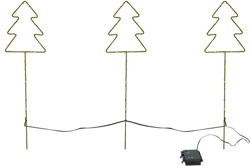 LED Metall Gartenstecker Tannenbaum 3-teilig 60 LEDs Batterie Timerfunktion