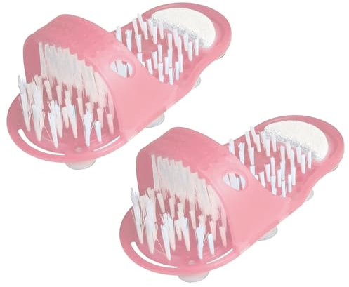 Fußbürste,Tianher 2 Stück Fußmassage Hornhautentferner Reinigung & Massage für Füße Badezimmer Fußreiniger mit Sauger zum Aufkleben auf Dem Boden für Dusche Spa Massage (rosa)