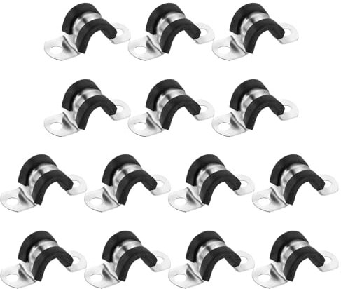 sourcing map 14 Pcs 8mm(5/16) Cable Clamp, 304 Stainless Steel Rubber Coated Cushioned Insulated Cable Clamp 2 Hole U-Tube Strap Clamp for Lines Pipe Hose Wire Cord Installation, Black