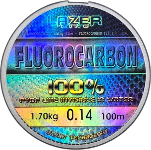 LAZER LINE Fluorocarbon Angelschnur 100m Dia 0,14mm Test 1,7kg - Transparent Vorfachschnur für Hecht Zander Barsch Forelle Karpfen - Fluorocarbon Vorfach - Raubfish Angeln Schnur – Flourocarbonschnur