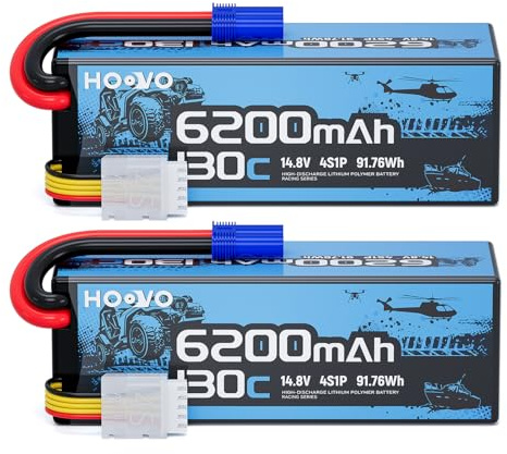 HOOVO 4S Lipo Akku 14,8V 6200mAh 130C Hardcase mit EC5 Stecker (2 Stück) | Competition-Grade, Extreme 130C Power, Robuster Schutz, Ersatzakku, Für 1/8 & große 1/10 Monster Trucks Short Course Trucks