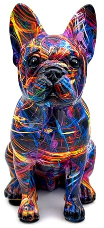 FUNSXBUG Bunte Kunst Französische Bulldogge Statue Hund Figuren Skulptur Sammlerstücke Home Office Desktop Decor Outdoor Garten Display Dekoration Harz